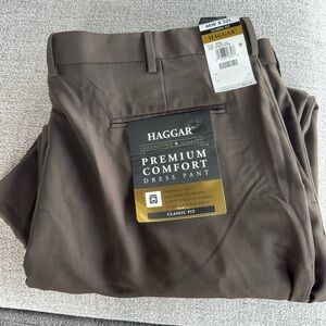 Haggar Men's Big & Tall Premium Comfort Flat Front Dress Pant - Brown